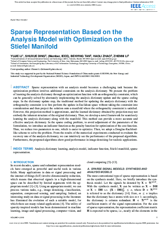 (PDF) Sparse Representation Based on the Analysis Model with ...