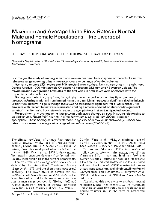 (PDF) Maximum and Average Urine Flow Rates in Normal Male and Female