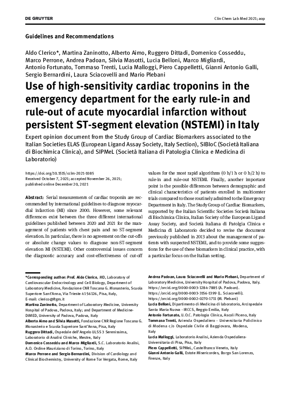 (PDF) Use of high-sensitivity cardiac troponins in the emergency ...