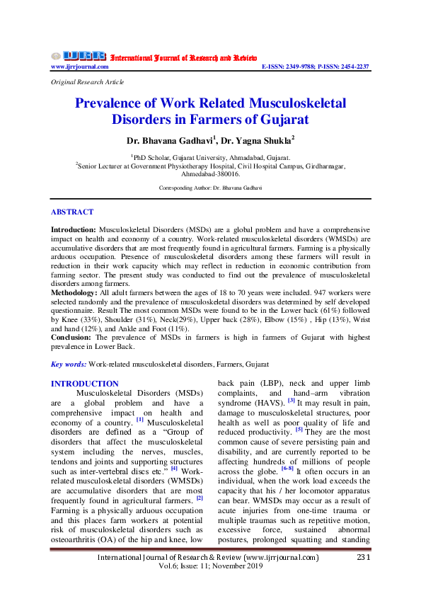 (PDF) Prevalence of Work Related Musculoskeletal Disorders in Farmers ...