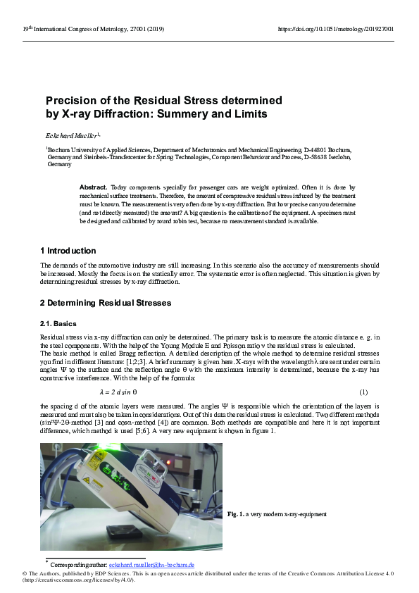 (PDF) Precision of the Residual Stress determined by X-ray Diffraction ...