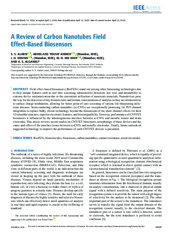 (PDF) A Review of Carbon Nanotubes Field Effect-Based Biosensors
