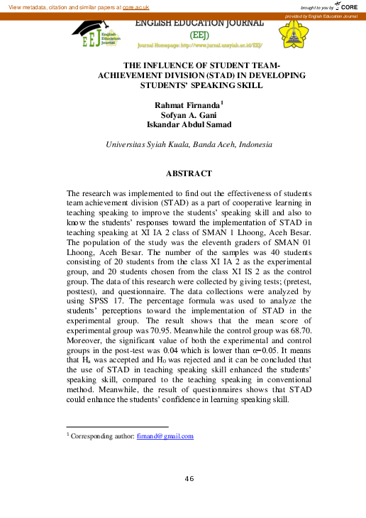 (PDF) The Influence of Student Team Achievement Division (STAD ...