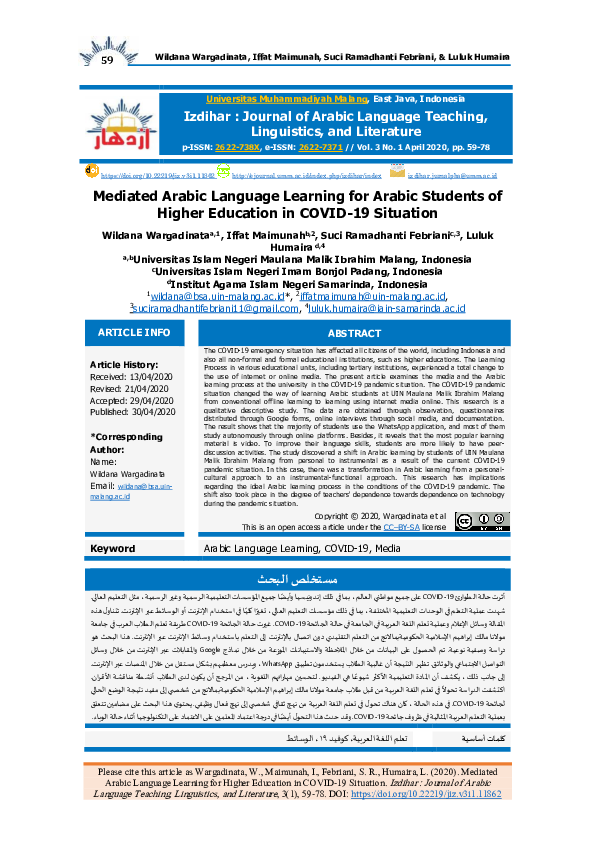 (PDF) Mediated Arabic Language Learning for Arabic Students of Higher ...