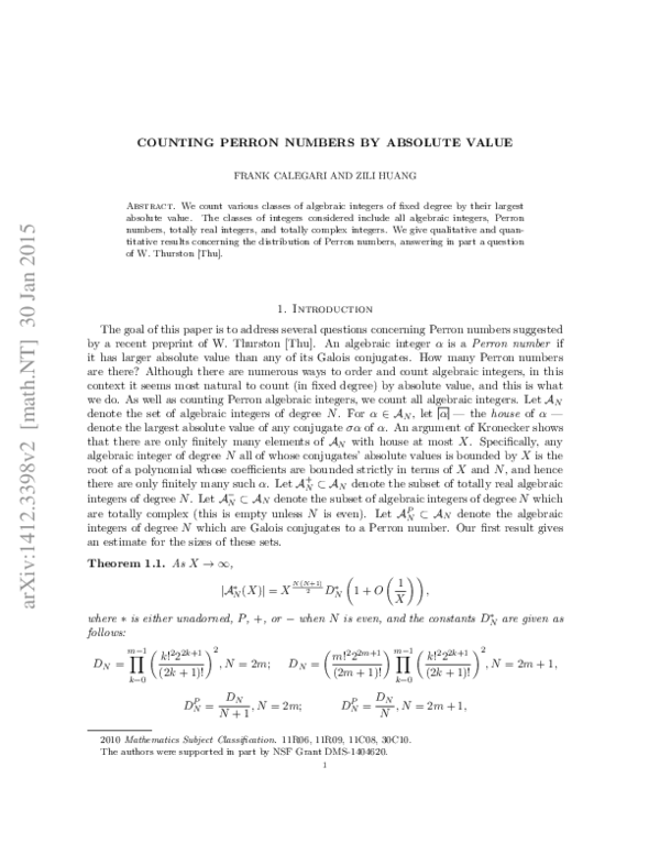 (PDF) Counting Perron numbers by absolute value