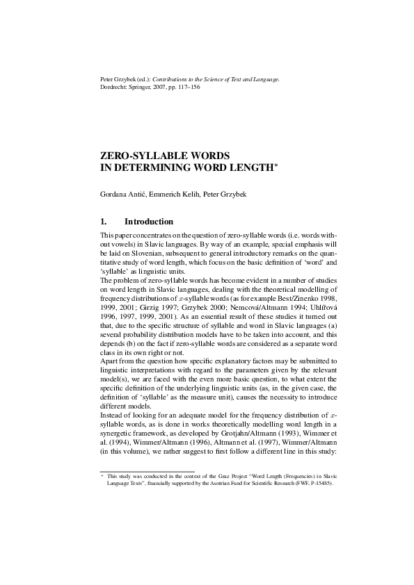  pdf zero syllablewords in determiningword length gordana anti 