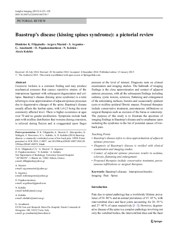 (PDF) Baastrup's disease (kissing spines syndrome): a pictorial review