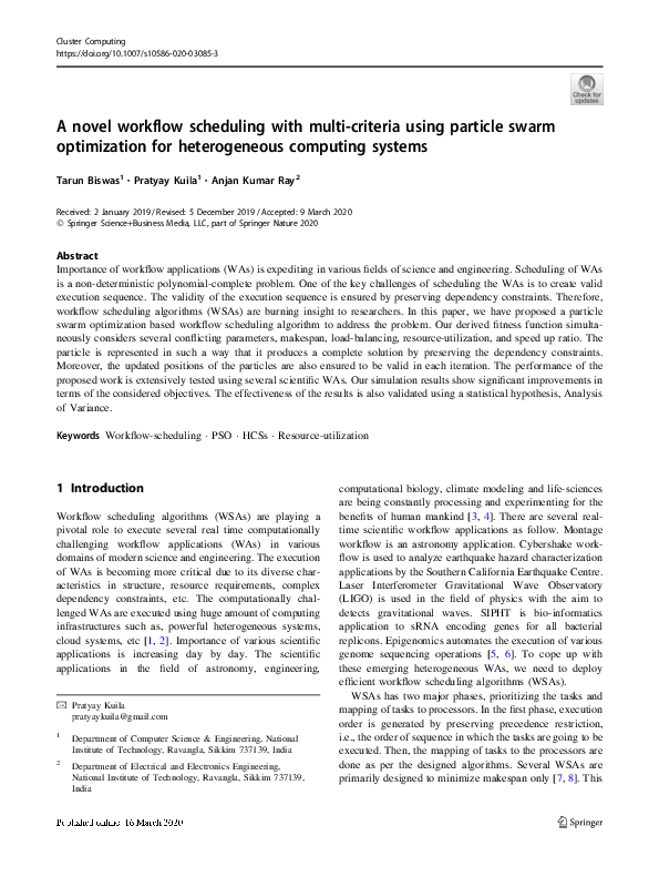 (PDF) A novel workflow scheduling with multi-criteria using particle ...