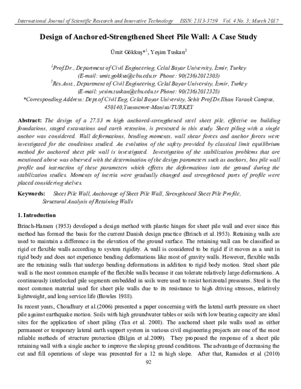 (PDF) Design of Anchored-Strengthened Sheet Pile Wall: A Case Study