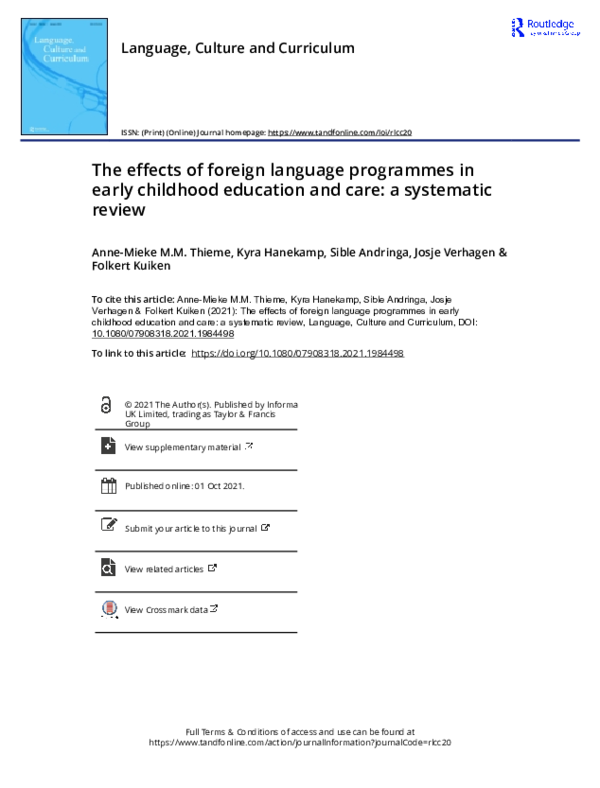 (PDF) The effects of foreign language programmes in early childhood ...