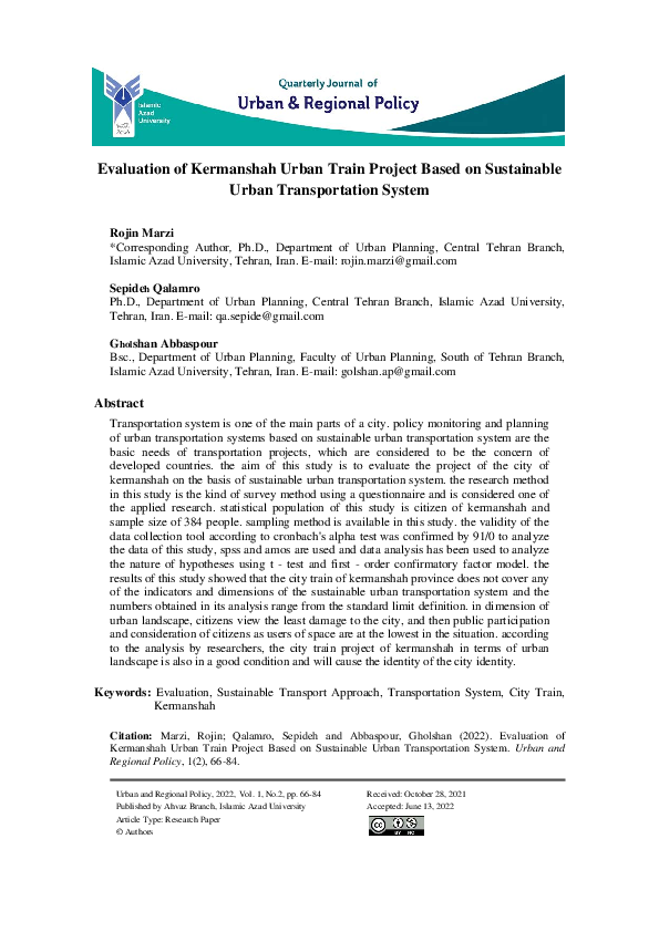 (PDF) Evaluation of Kermanshah Urban Train Project Based on Sustainable ...