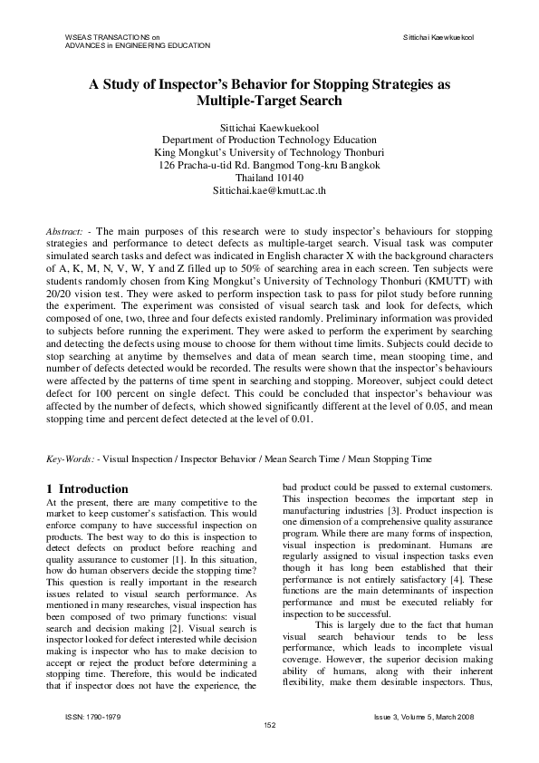 (PDF) A Study of Inspector’s Behavior for Stopping Strategies as ...
