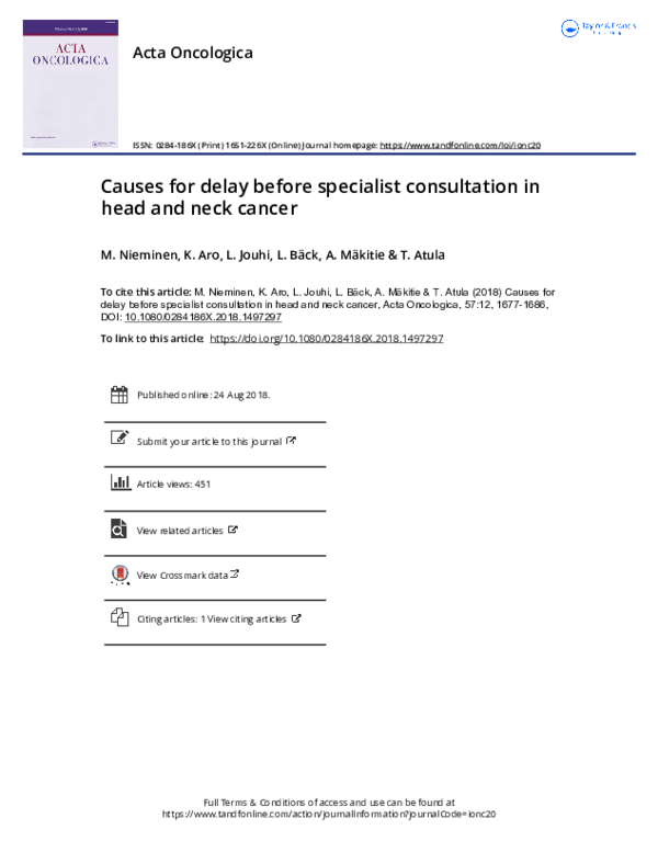 (PDF) Causes for delay before specialist consultation in head and neck ...