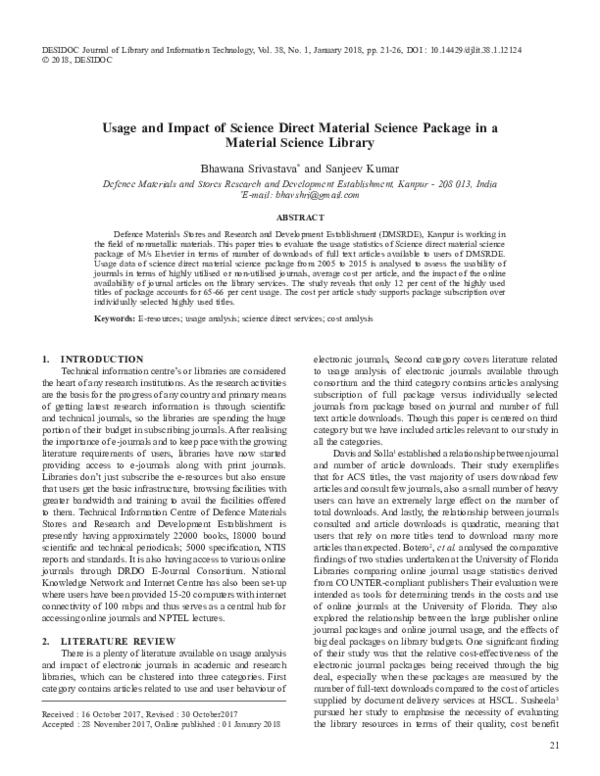 (PDF) Usage and Impact of Science Direct Material Science Package in a ...