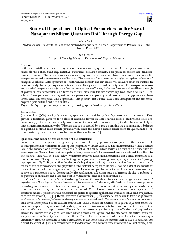 (PDF) Study of Dependence of Optical Parameters on the Size of ...