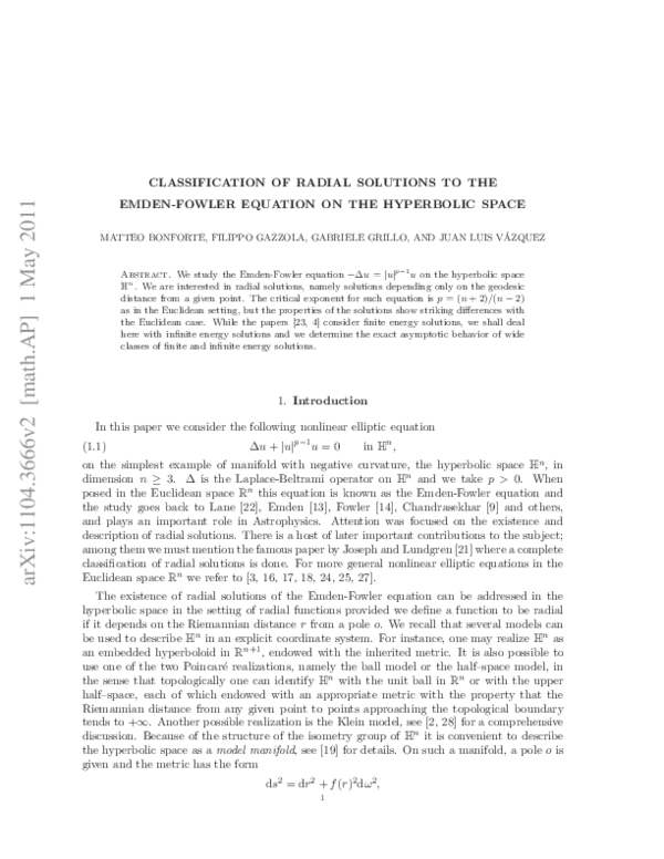 (PDF) Classification of radial solutions to the Emden–Fowler equation ...