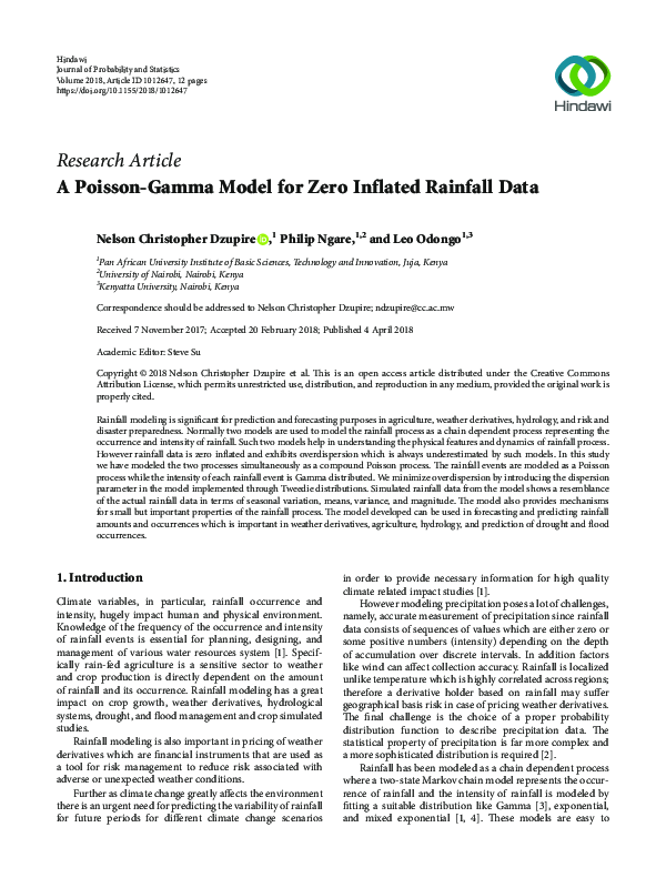(PDF) A Poisson Gamma Model for Zero Inflated Rainfall Data