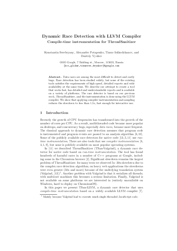 (PDF) Dynamic Race Detection with LLVM Compiler
