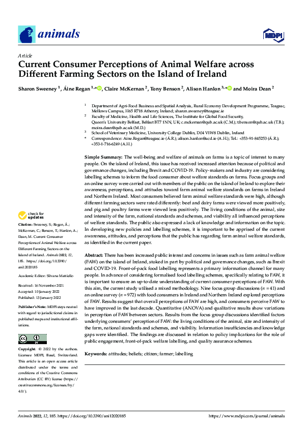 (PDF) Current Consumer Perceptions of Animal Welfare across Different ...
