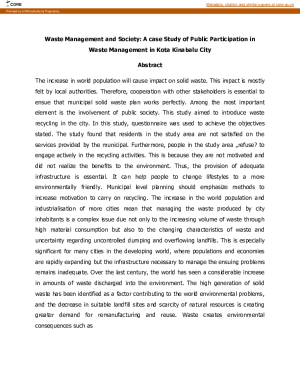 (PDF) Waste management, public participation, Sabah Introduction