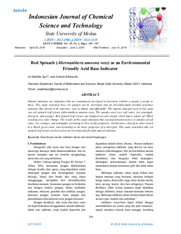 (PDF) Red Spinach (Alternanthera amoena voss) as an Environmental ...