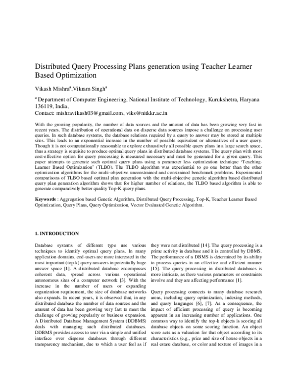 (PDF) Distributed Query Processing Plans generation using Teacher ...