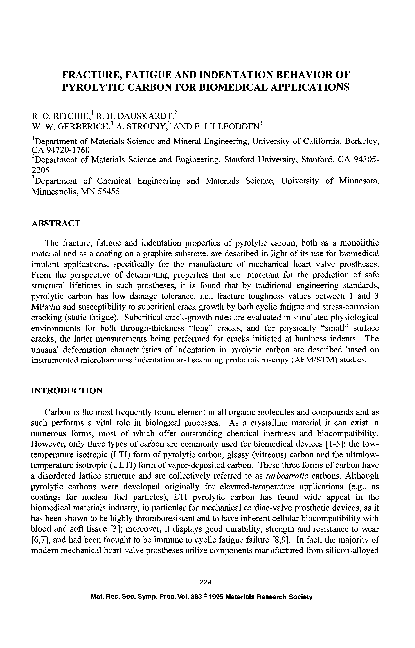 (PDF) Fracture, Fatigue and Indentation Behavior of Pyrolytic Carbon ...
