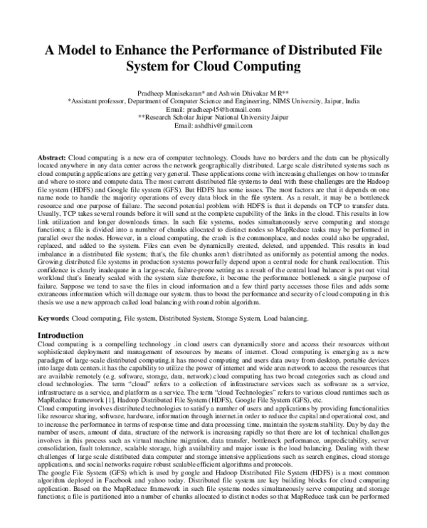 (PDF) A Model to Enhance the Performance of Distributed File System for ...