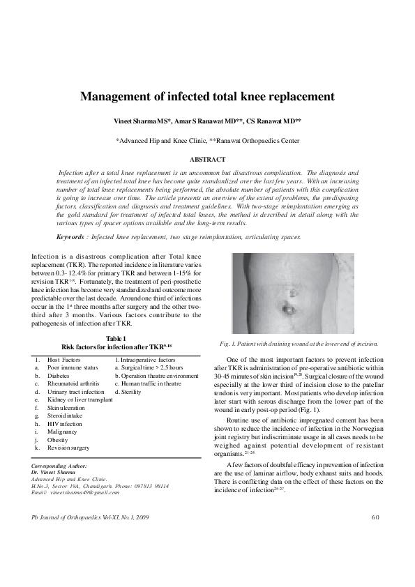 (PDF) Management of infected total knee replacement