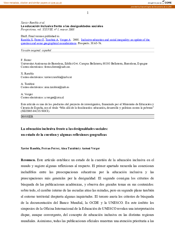 (PDF) La educación inclusiva frente a las desigualdades sociales: un ...