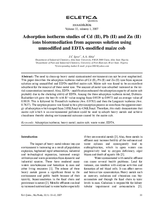 (PDF) Adsorption isotherm studies of Cd (II), Pb (II) and Zn (II) ions ...