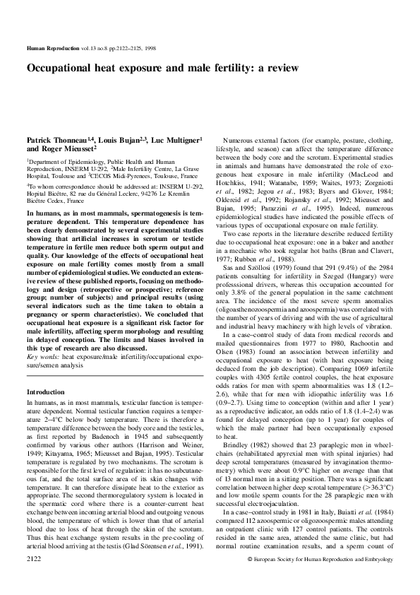 (PDF) Occupational heat exposure and male fertility a review luc