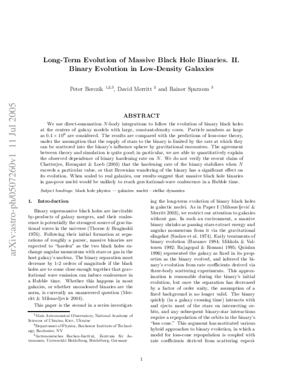 (PDF) Long‐Term Evolution of Massive Black Hole Binaries. II. Binary ...
