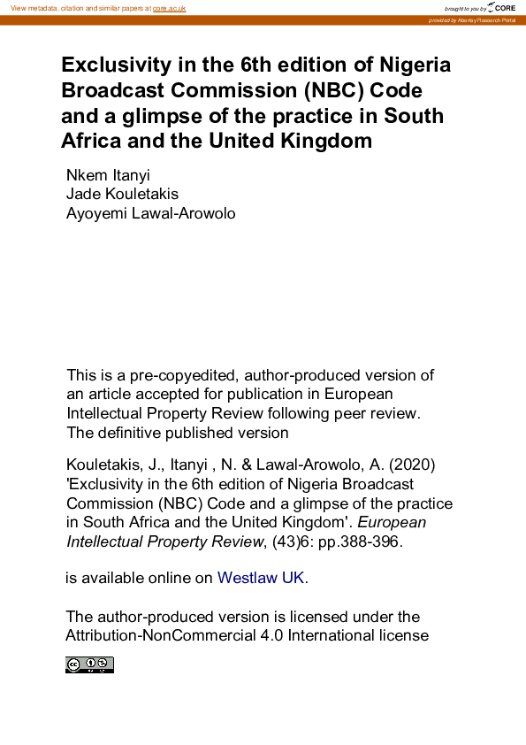(PDF) Exclusivity in the 6TH Edition of Nigeria Broadcast Commission ...