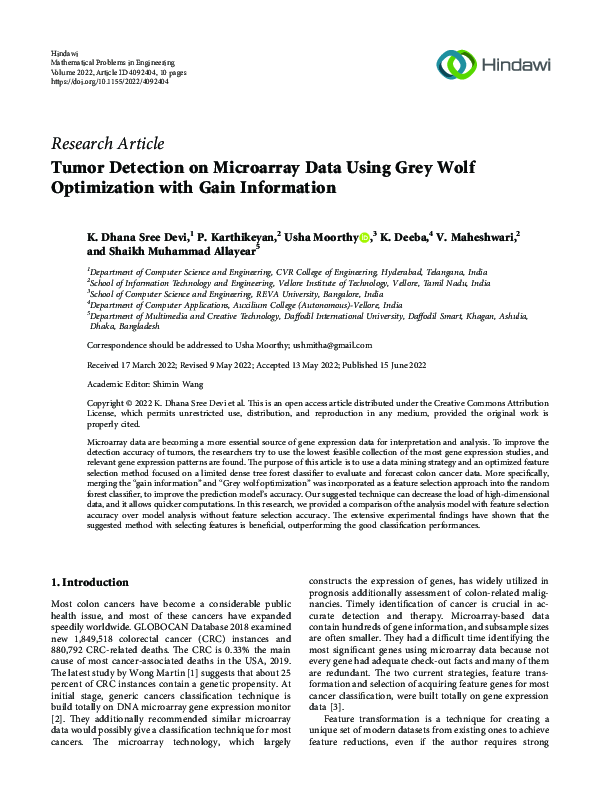 (PDF) Tumor Detection on Microarray Data Using Grey Wolf Optimization ...