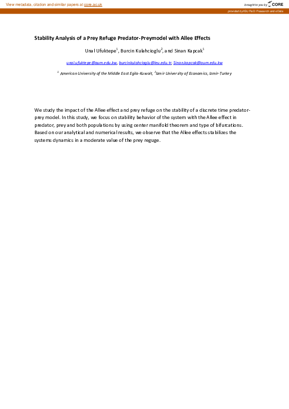 (PDF) Stability analysis of a prey refuge predator–prey model with ...