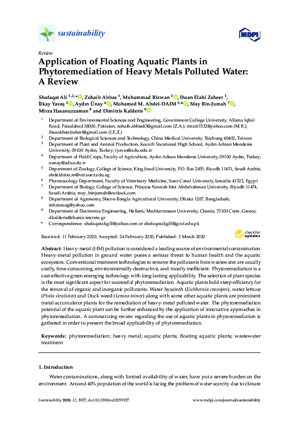 (PDF) Application of Floating Aquatic Plants in Phytoremediation of