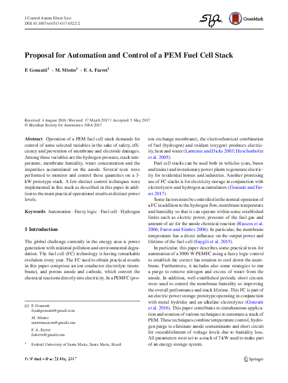(PDF) Proposal for Automation and Control of a PEM Fuel Cell Stack