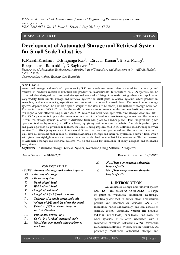 (PDF) Development of Automated Storage and Retrieval System for Small ...