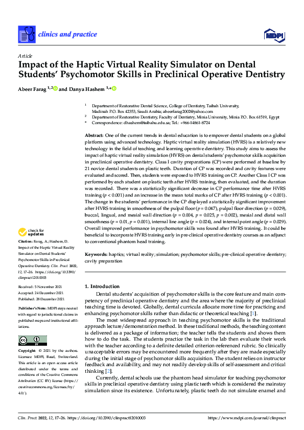 (PDF) Impact of the Haptic Virtual Reality Simulator on Dental Students ...