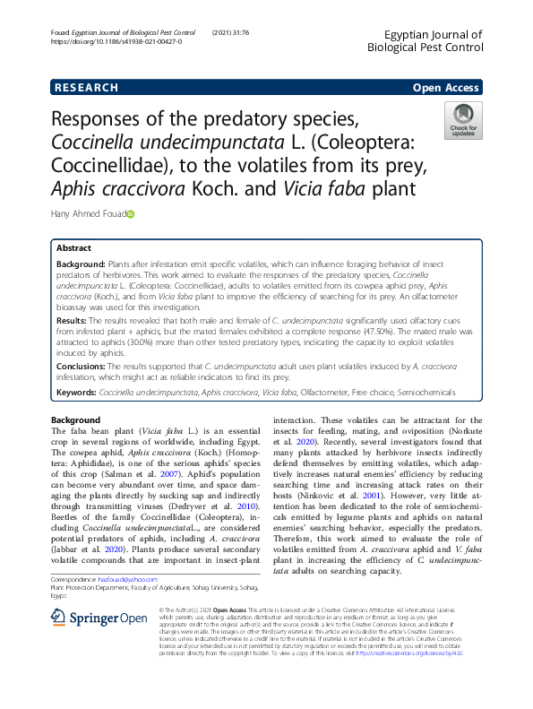 (PDF) Responses of the predatory species, Coccinella undecimpunctata L ...