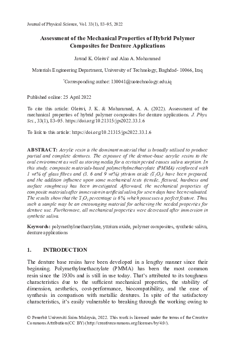 (PDF) Assessment of the Mechanical Properties of Hybrid Polymer ...