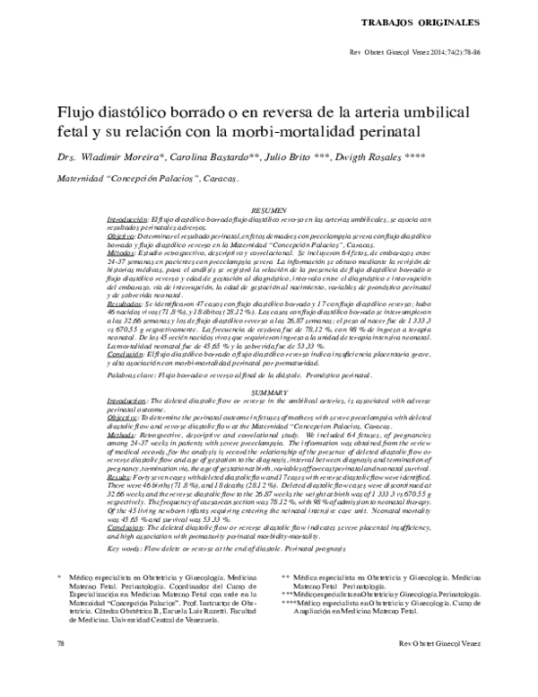 (PDF) Flujo diastólico borrado o en reversa de la arteria umbilical ...