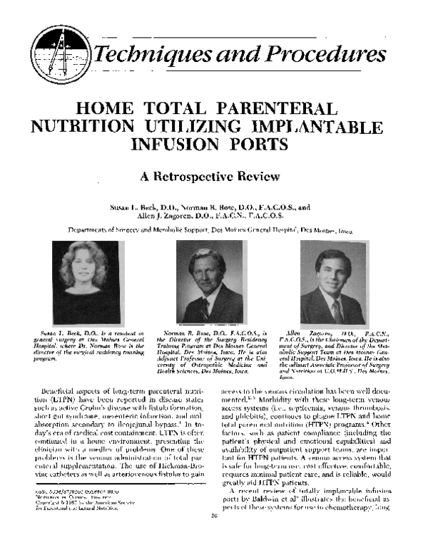 (PDF) Home Total Parenteral Nutrition Utilizing Implantable Infusion Ports