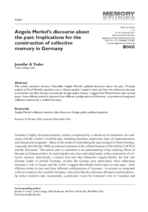 (PDF) Angela Merkel’s discourse about the past: Implications for the ...