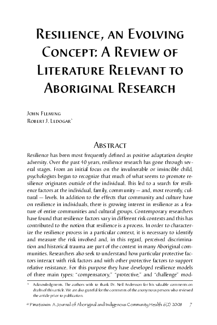 (PDF) Resilience, an Evolving Concept: A Review of Literature Relevant ...