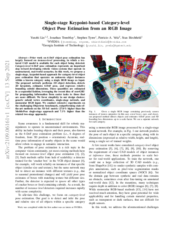 (PDF) Single-stage Keypoint-based Category-level Object Pose Estimation ...
