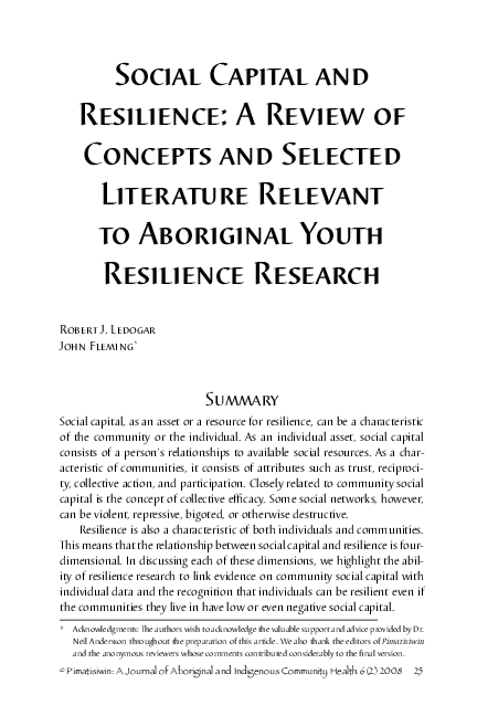 (PDF) Social Capital and Resilience: A Review of Concepts and Selected ...