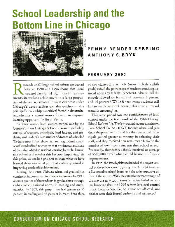 (PDF) School leadership and the bottom line in Chicago