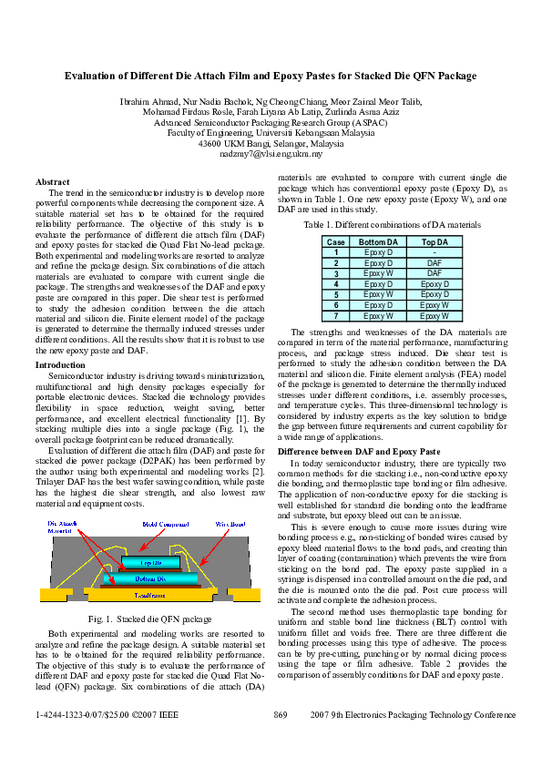 (PDF) Evaluation of Different Die Attach Film and Epoxy Pastes for